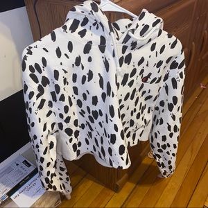 Black and White Cow print Cropped Champion Hoodie